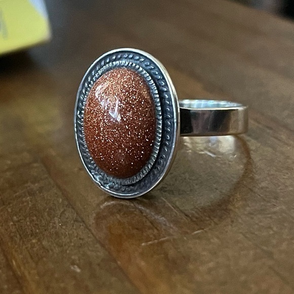 🌹 Vintage sterling silver goldstone/Sunstone Cocktail stone ring Boho Witchy - Picture 1 of 9
